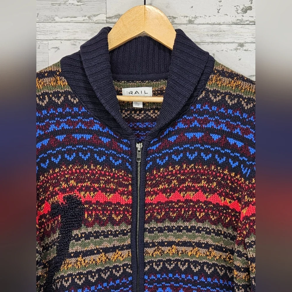 Rails‎ Mens Shawl Full Zip Cardigan Large Striped Blue Multicolor Cotton Blend